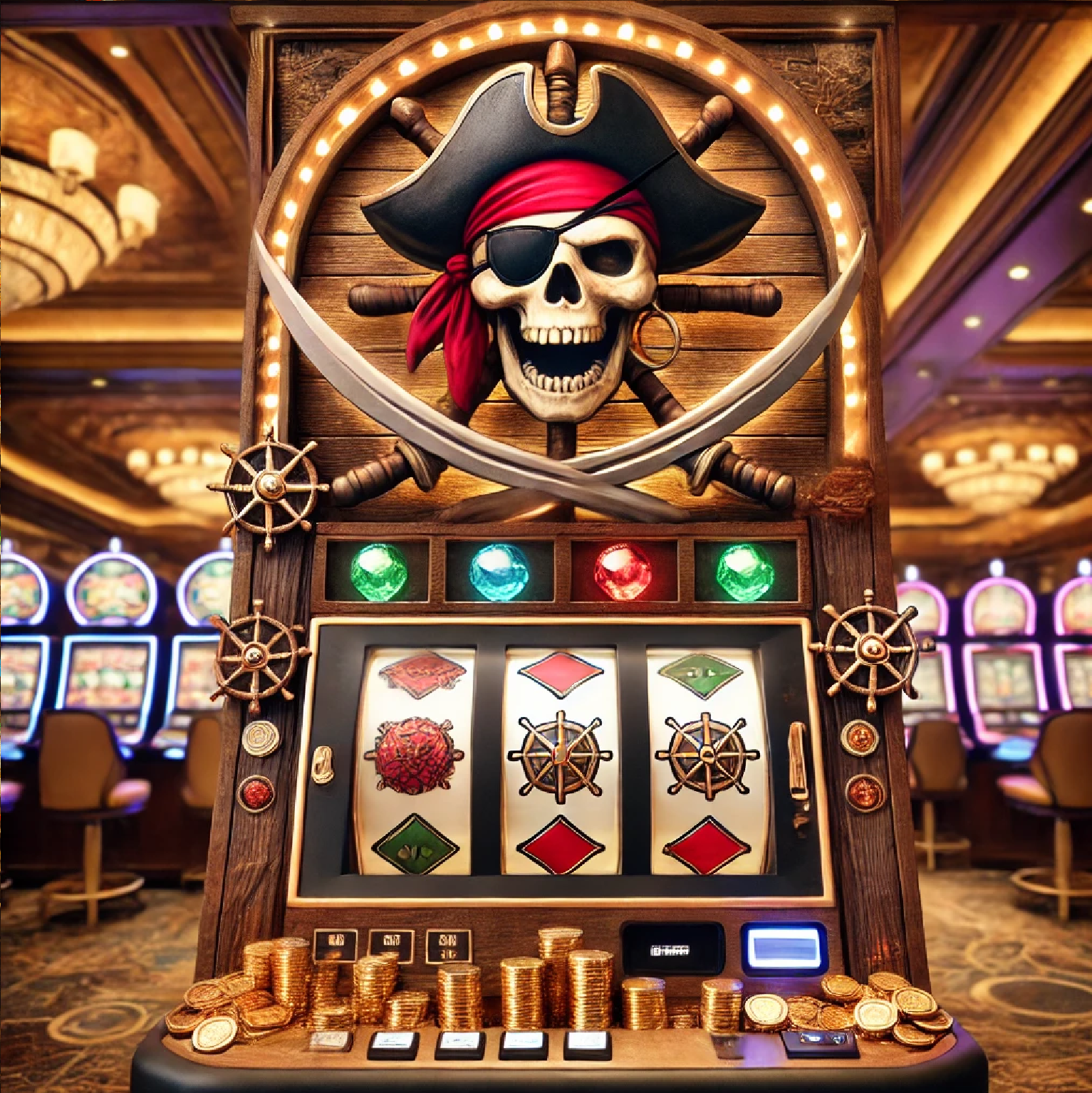 Fat Pirate Casino's pirate-themed interface with treasure chests representing bonuses and a map leading to different game categories