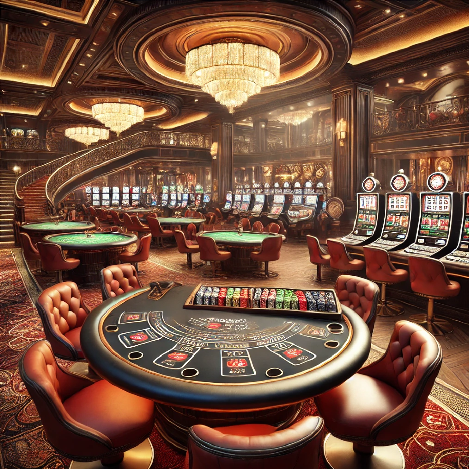 Royal Flush Casino's luxurious VIP lounge interface with high-stakes table games and exclusive slot machines